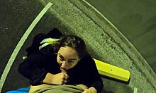 Katja's outdoor BJ caught on camera and swallows cum